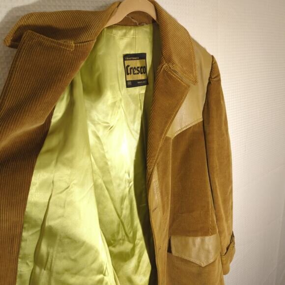Cresco 40 Brown Corduroy Faux Leather Western Jacket Mens Vintage 70s Mod Coat - Picture 3 of 9